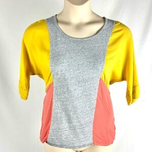Zara basic color block tee shirt gray, mustard yellow and coral women’s medium